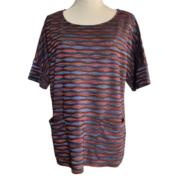 The Limited Women’s Top Small Multicolor Striped Button Shoulder Short Sleeve - Picture 1 of 12